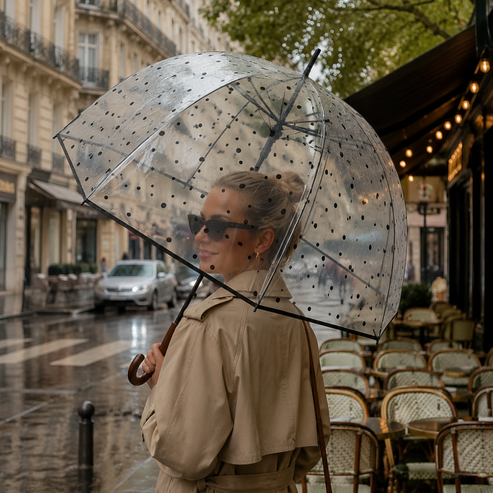 ANATOLE - Anny Clear Dome Umbrella - Black Polka Dots