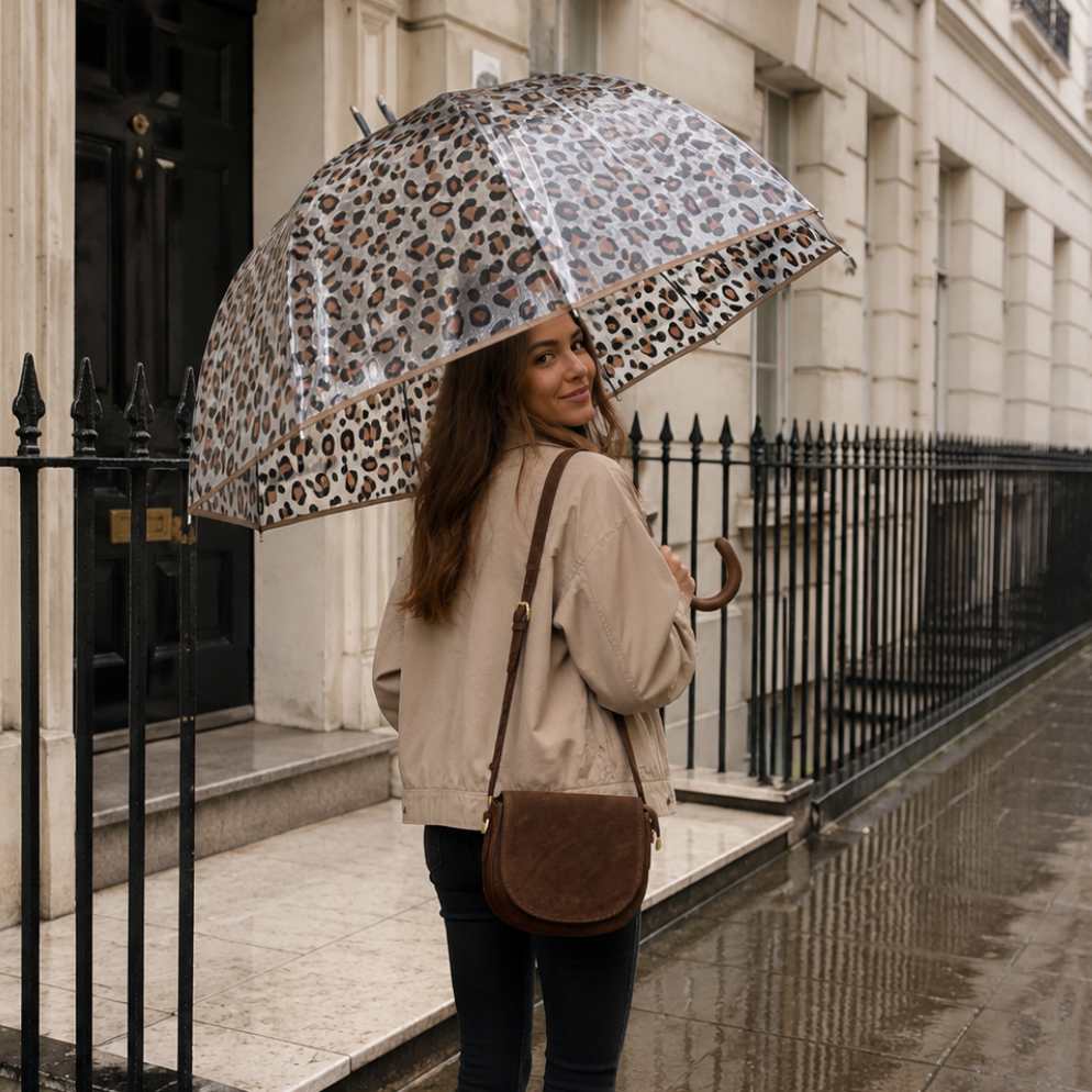 ANATOLE - Aime Dome Umbrella - Clear with Leopard print
