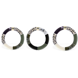 PARABAYA Resin Bracelets Set of 3 - Capi, leopard motif and khaki colour