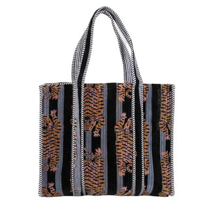 PARISIAN COOL Velvet Tote - Tiger Black Stripes