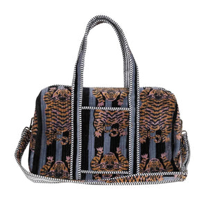 PARISIAN COOL Velvet Weekender - Tiger Black Stripes