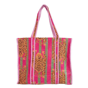 PARISIAN COOL Velvet Tote - Tiger Pink Stripes
