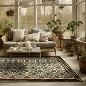 Beija Flor vinyl rug 'Paris' placed on the floor in a styled indoor setting.
