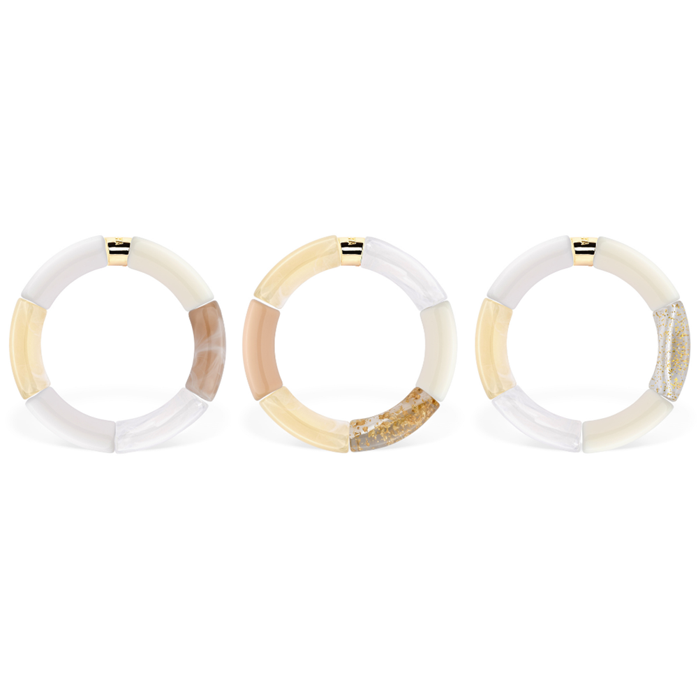 Parabaya cream resin bangle set of 3, featuring soft white & neutral tones and gold-plated details