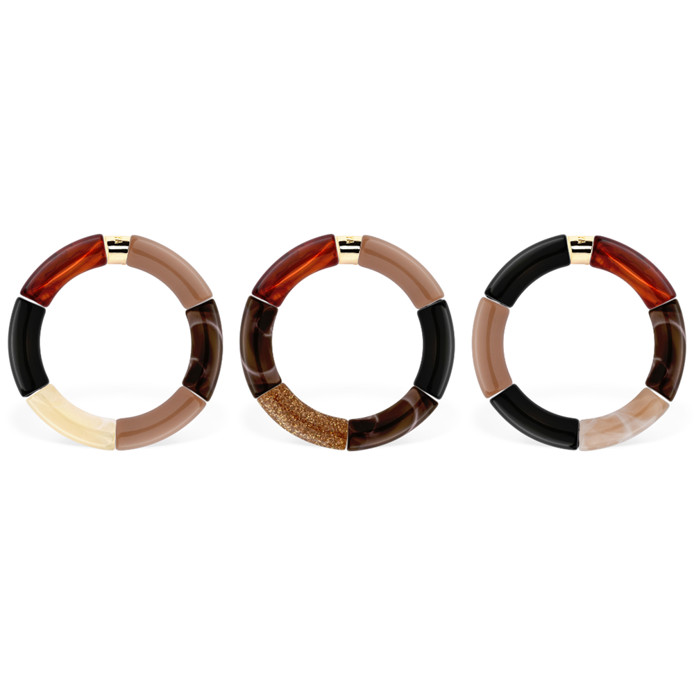 PARABAYA Resin Bangle Bracelets Set of 3  'Moca' in warm tones of brown and amber