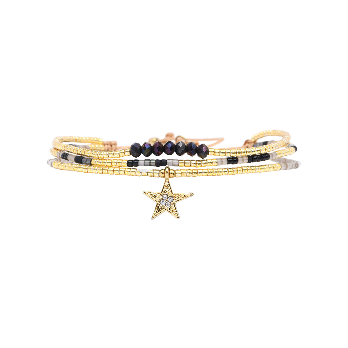 Miyuki bead bracelet in black and gold tones with stars – Belle Mais Pas Que