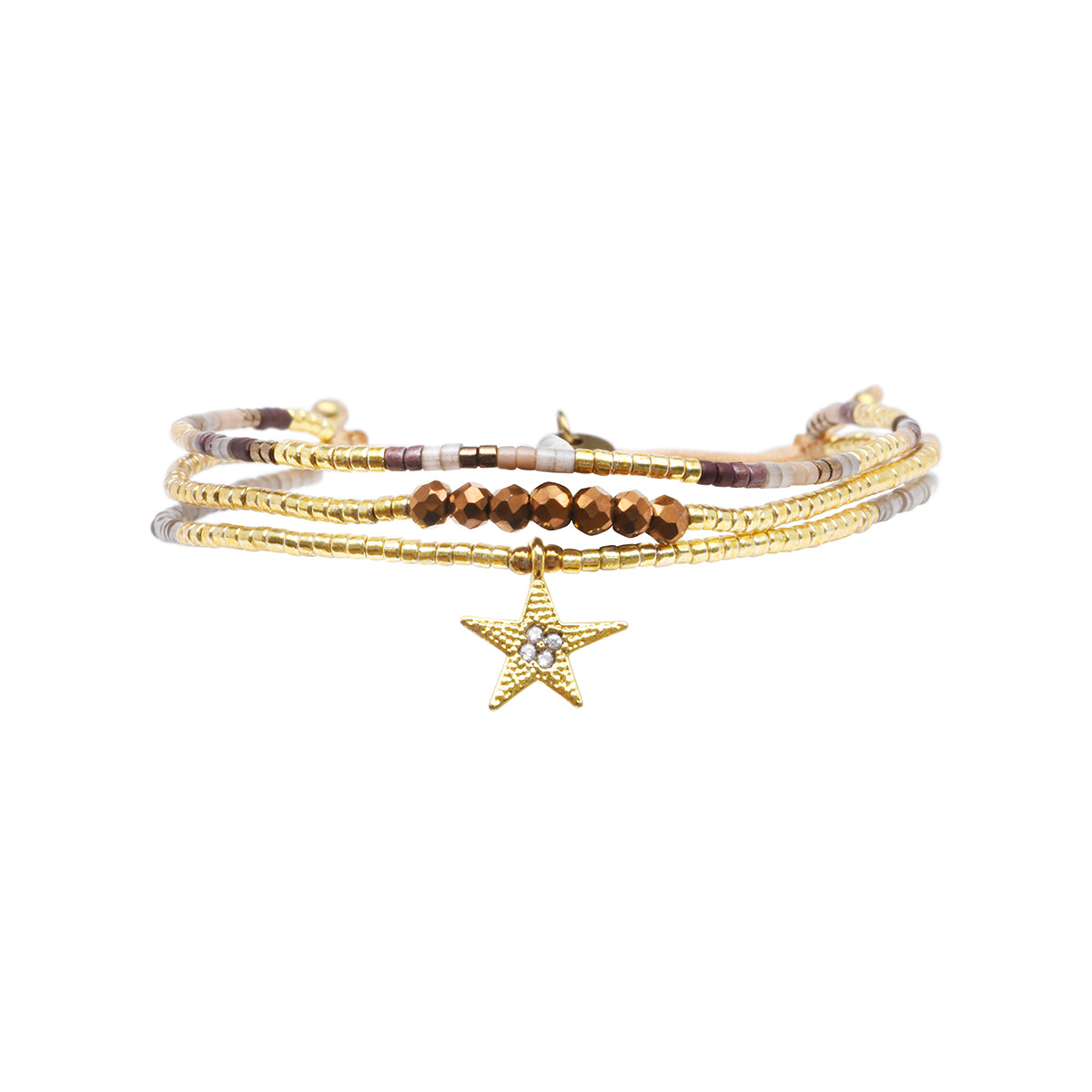 Miyuki bead bracelet in bronze and gold tones with stars – Belle Mais Pas Que