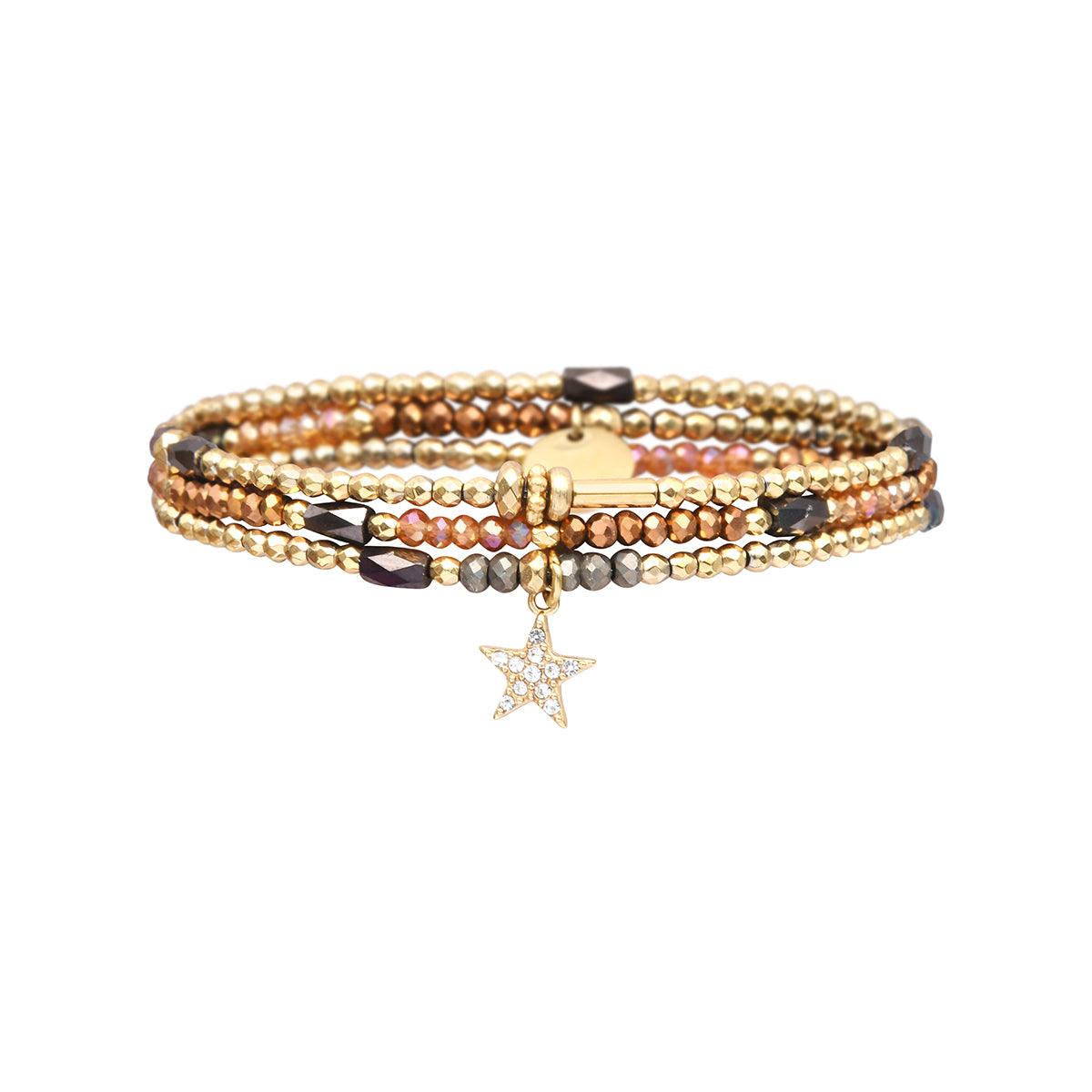 3-wrap bracelet in bronze and grey tones with crystal beads – convertible necklace – Belle Mais Pas Que