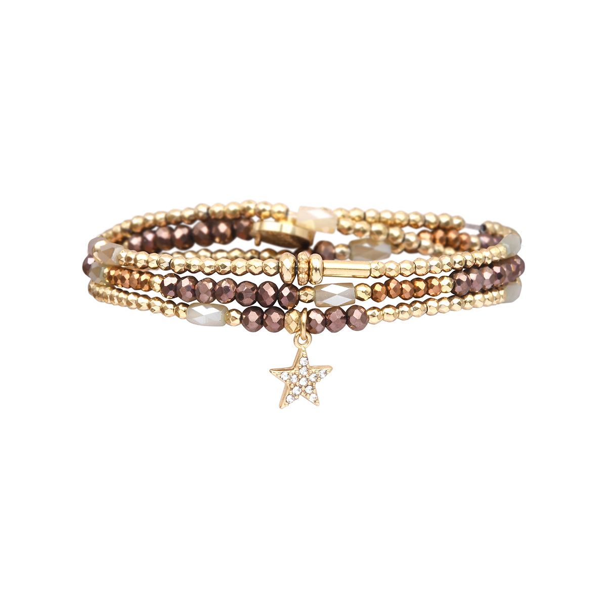 3-wrap bracelet in bronze tones with crystal beads – convertible necklace – Belle Mais Pas Que