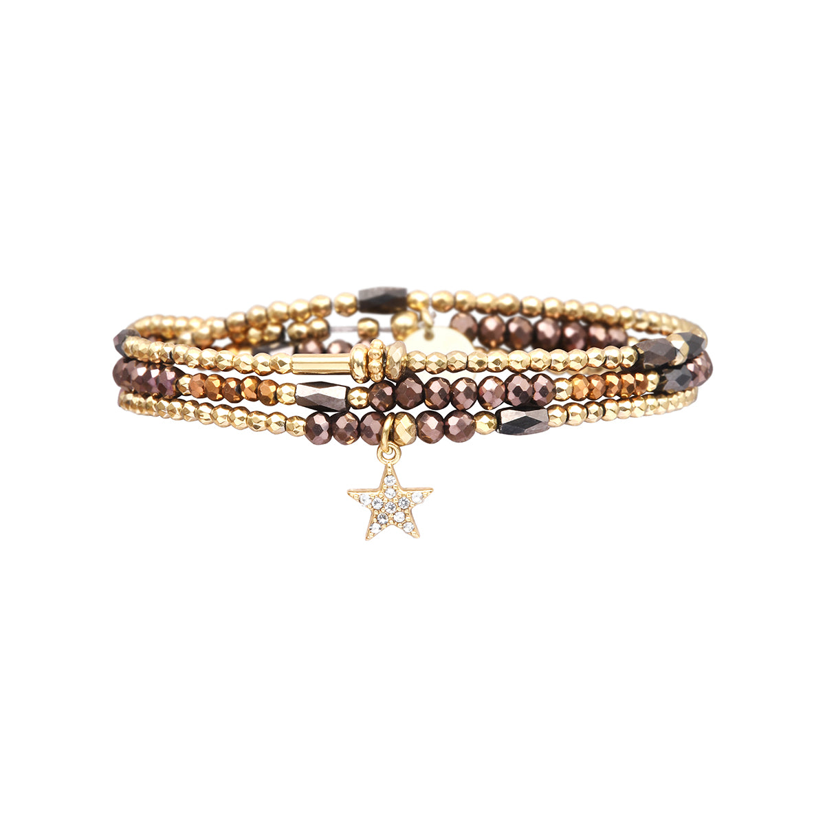 3-wrap bracelet in bronze tones with crystal beads – convertible necklace – Belle Mais Pas Que