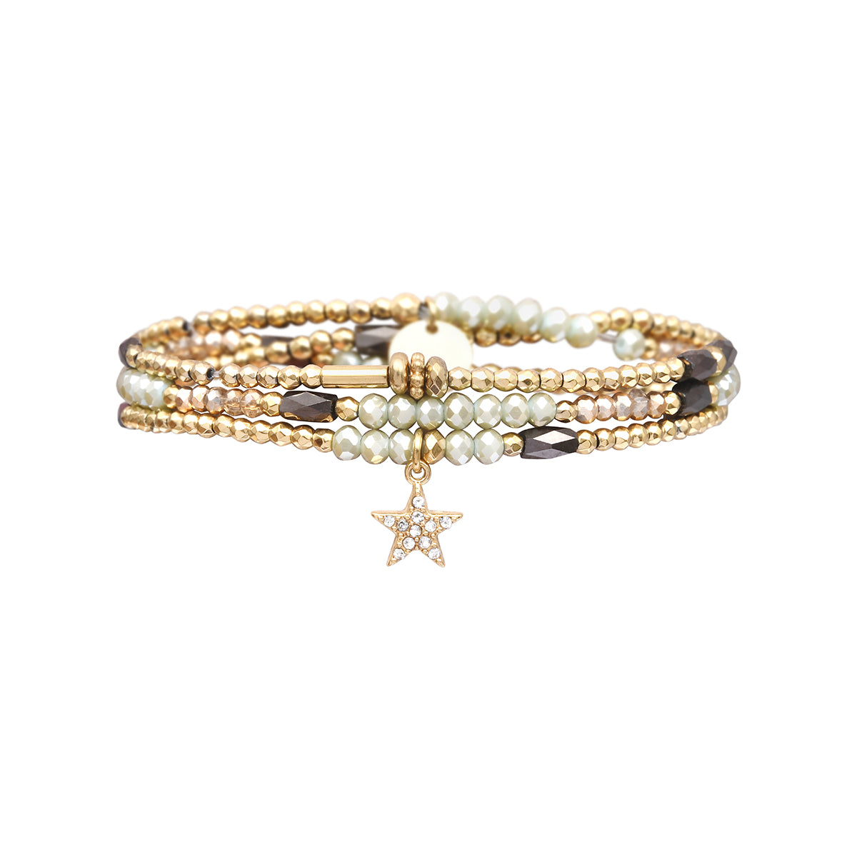3-wrap bracelet in light grey and pink tones with crystal beads – convertible necklace – Belle Mais Pas Que