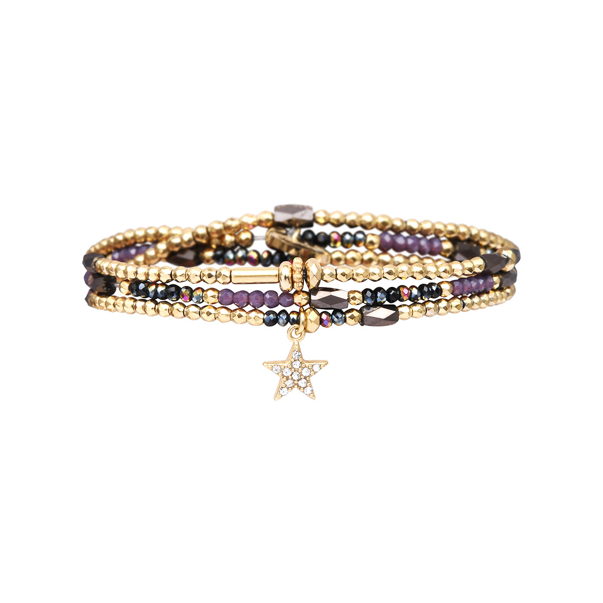 3-wrap bracelet in purple tones with crystal beads – convertible necklace – Belle Mais Pas Que