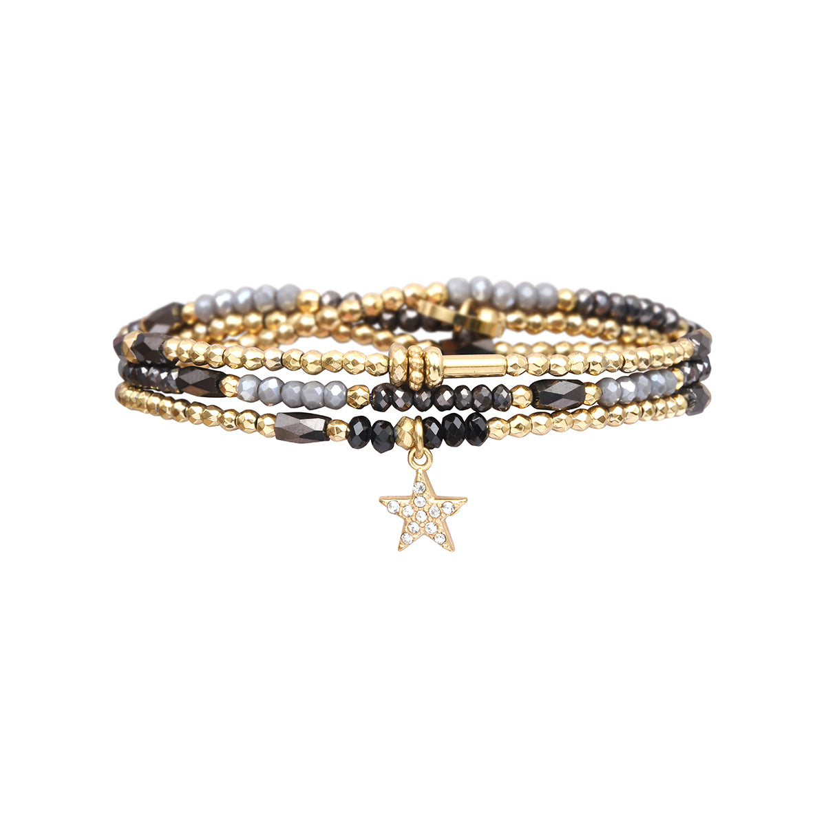 3-wrap bracelet in dark grey tones with crystal beads – convertible necklace – Belle Mais Pas Que