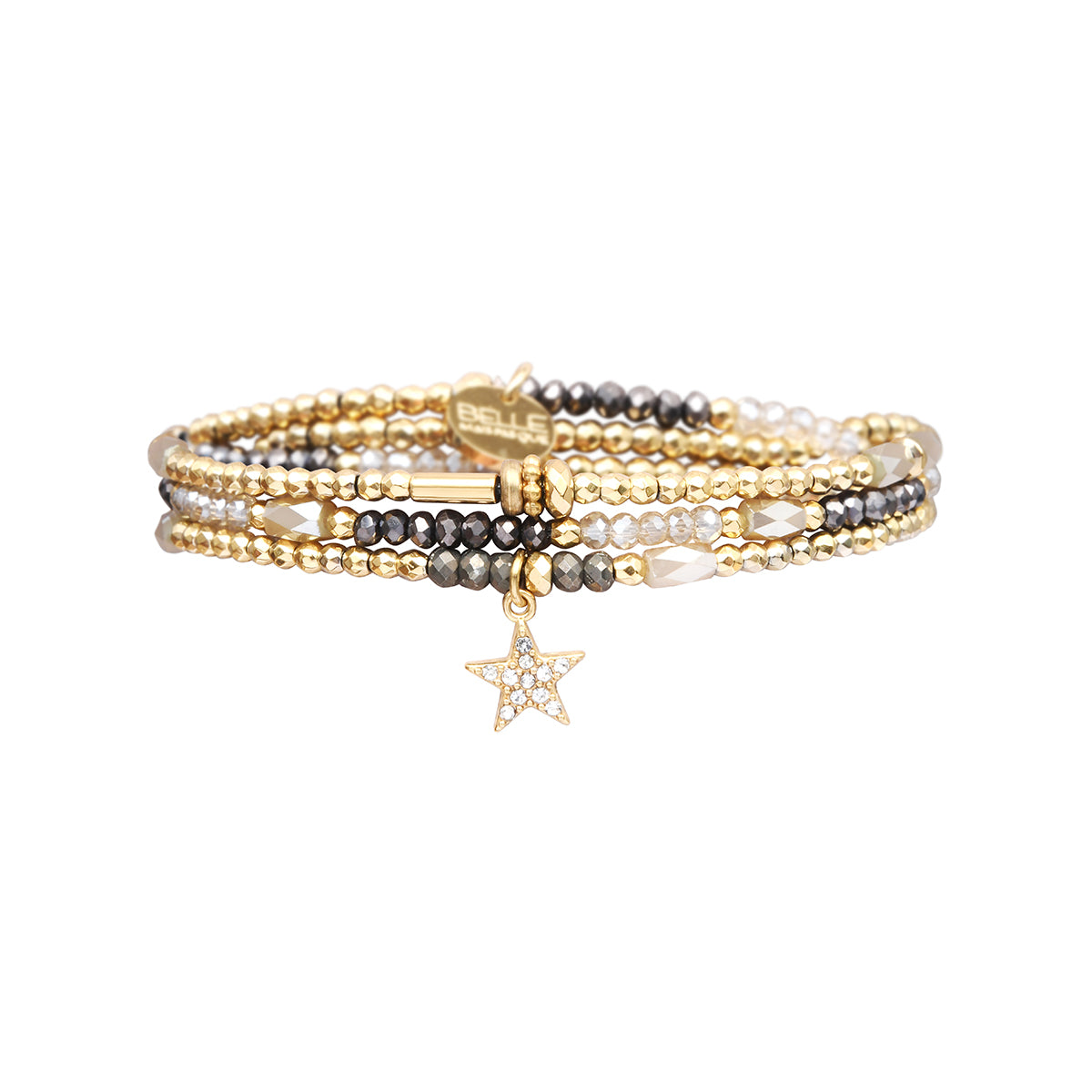 3-wrap bracelet in mix grey tones with crystal beads – convertible necklace – Belle Mais Pas Que