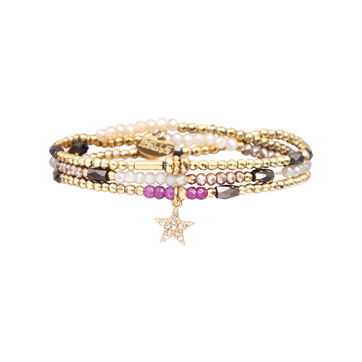 3-wrap bracelet in grey and purple tones with crystal beads – convertible necklace – Belle Mais Pas Que