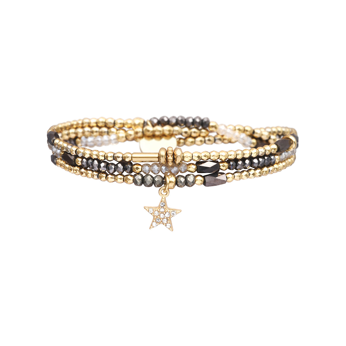 3-wrap bracelet in mix grey tones with crystal beads – convertible necklace – Belle Mais Pas Que