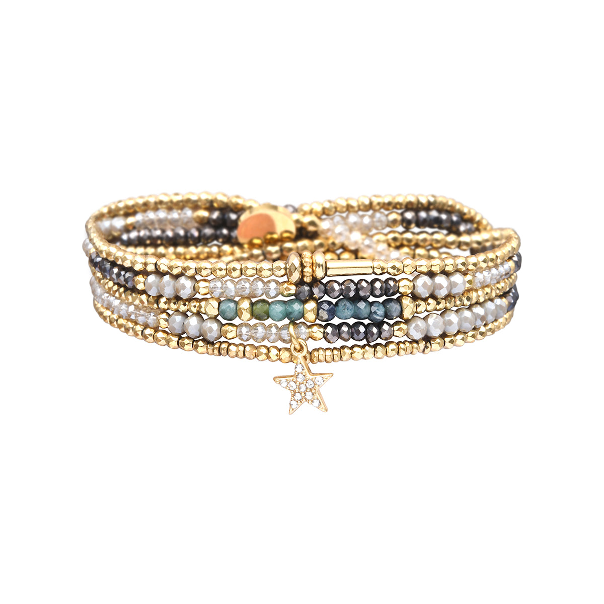 5-wrap bracelet in grey and blue tones with crystal beads – convertible necklace – Belle Mais Pas Que