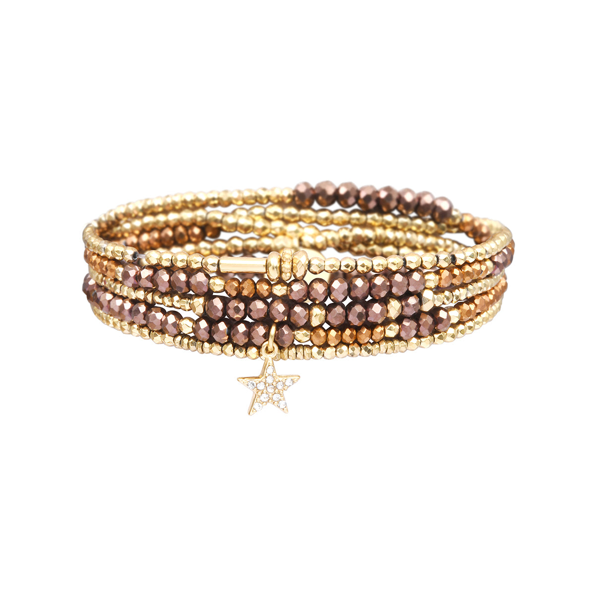 5-wrap bracelet in bronze tones with crystal beads – convertible necklace – Belle Mais Pas Que