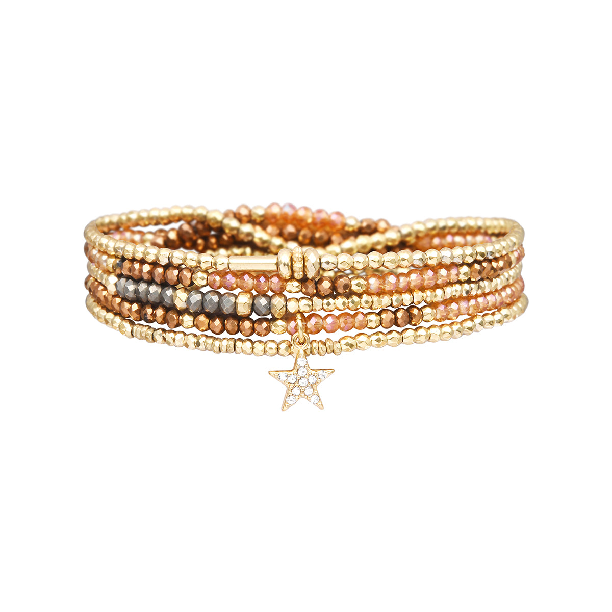 5-wrap bracelet in bronze and pink tones with crystal beads – convertible necklace – Belle Mais Pas Que