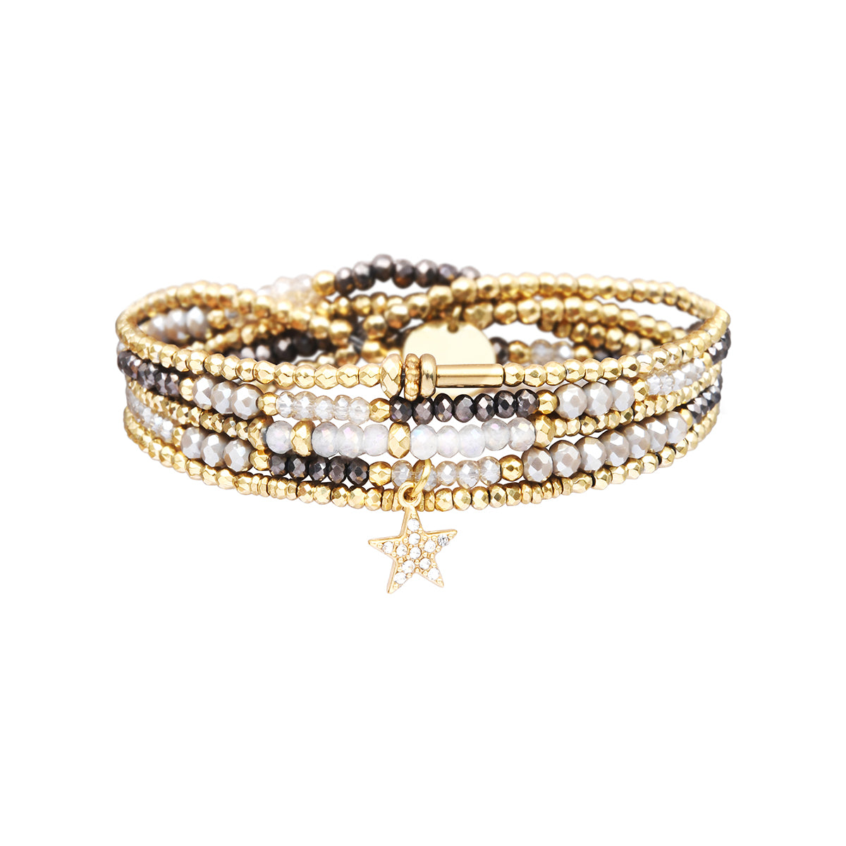 5-wrap bracelet in mix grey tones with crystal beads – convertible necklace – Belle Mais Pas Que