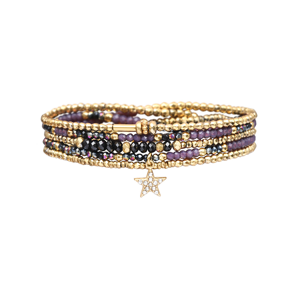 5-wrap bracelet in  purple tones with crystal beads – convertible necklace – Belle Mais Pas Que