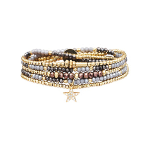 5-wrap bracelet in grey and bronze tones with crystal beads – convertible necklace – Belle Mais Pas Que