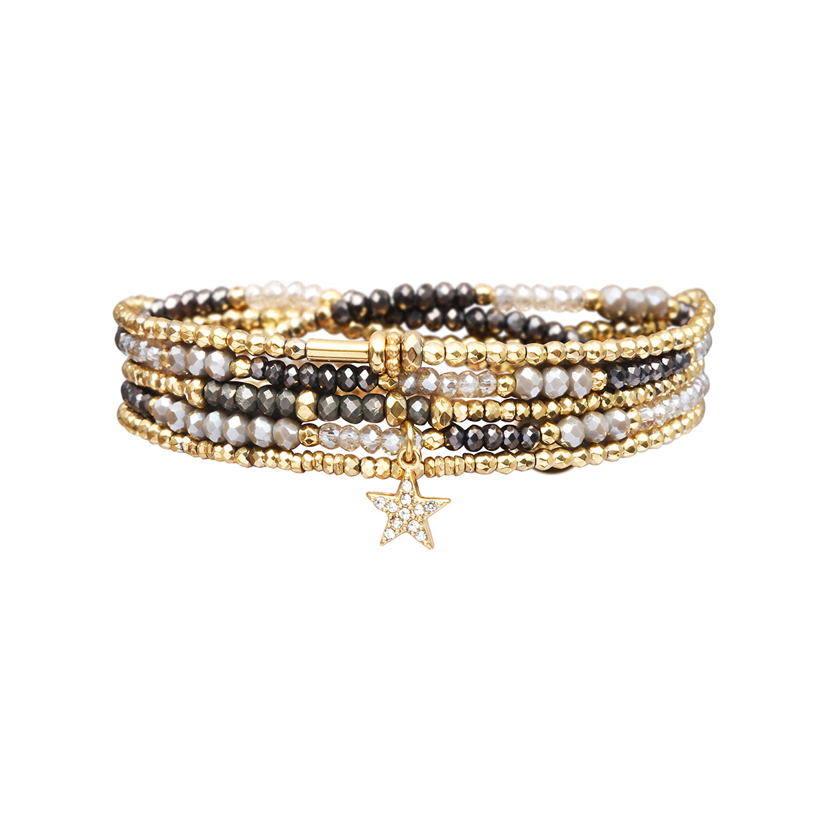 5-wrap bracelet in dark grey tones with crystal beads – convertible necklace – Belle Mais Pas Que