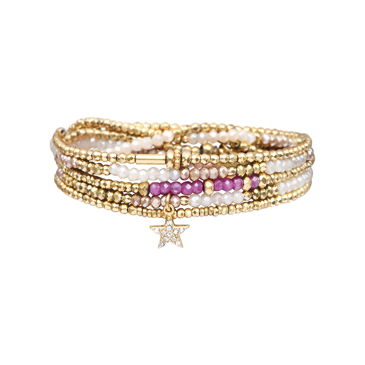 5-wrap bracelet in purple and pink tones with crystal beads – convertible necklace – Belle Mais Pas Que