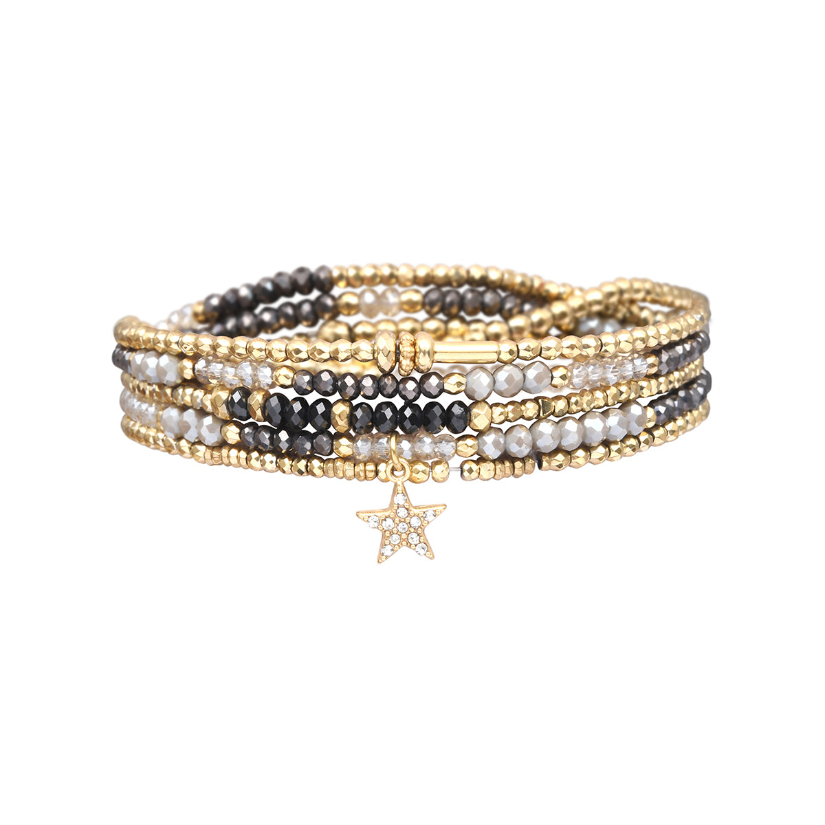 5-wrap bracelet in black and grey tones with crystal beads – convertible necklace – Belle Mais Pas Que