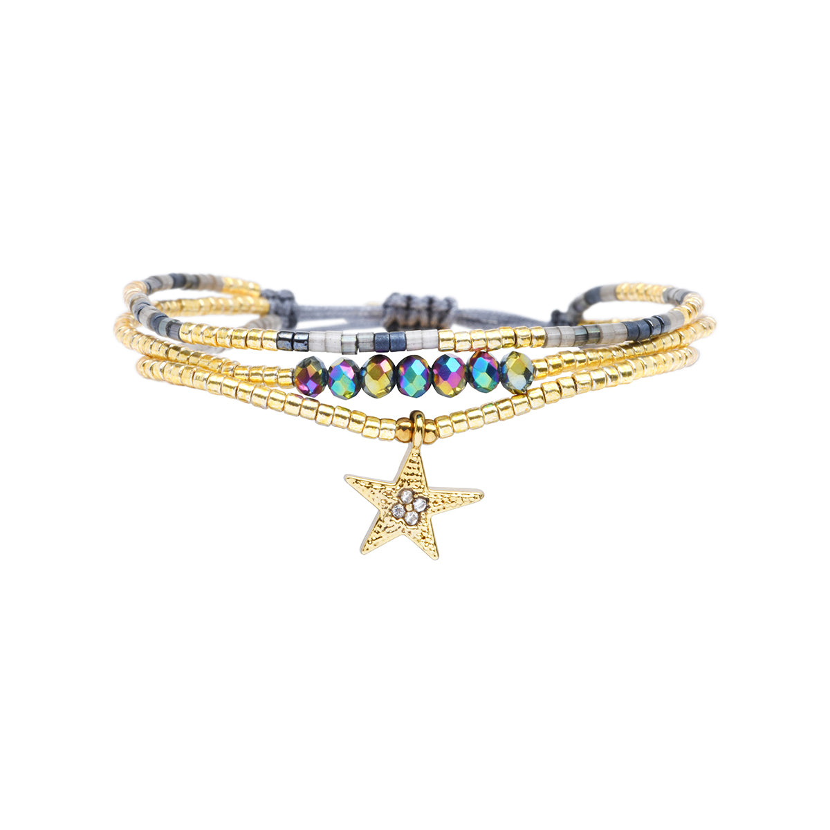 Miyuki bead bracelet in grey and gold tones with stars – Belle Mais Pas Que