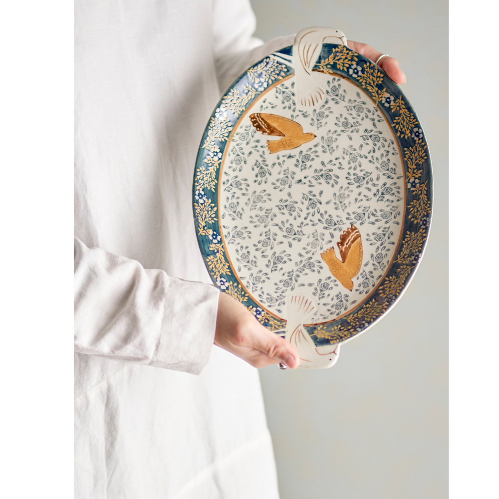Bloomingville - Hezha Serving Tray, Blue, Stoneware