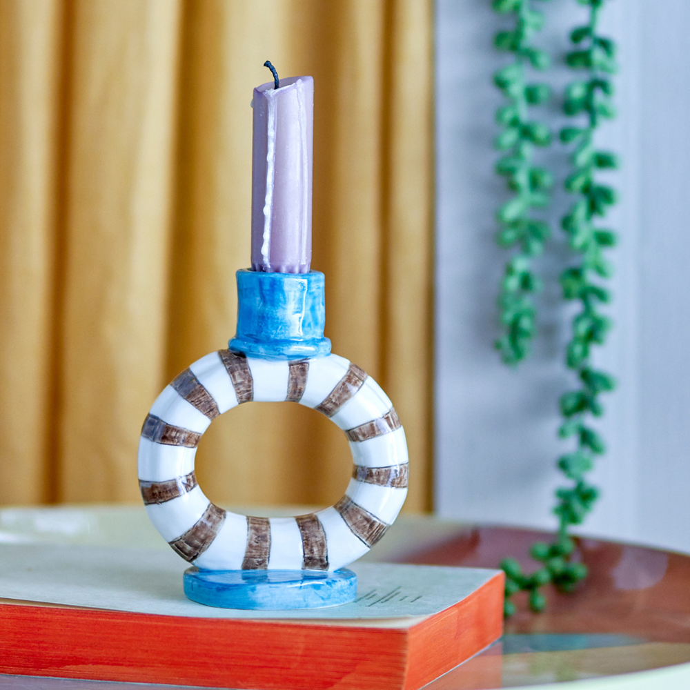 Tacana Candle Holder, Blue, Stoneware