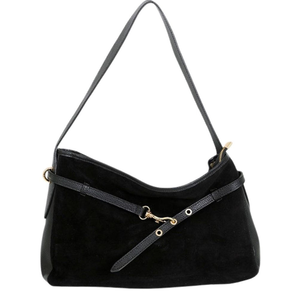 MAISON FANLI Victor suede shoulder bag in black