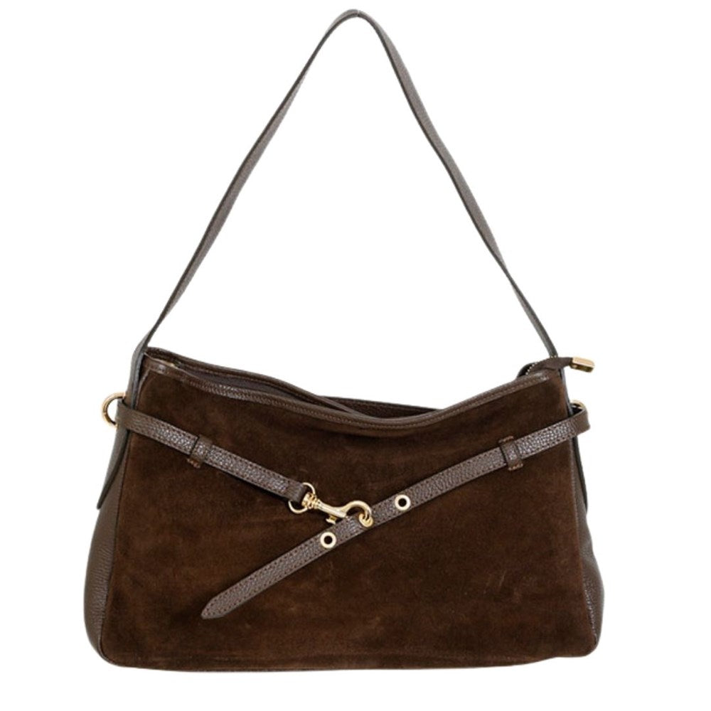 MAISON FANLI Victor suede shoulder bag in brown