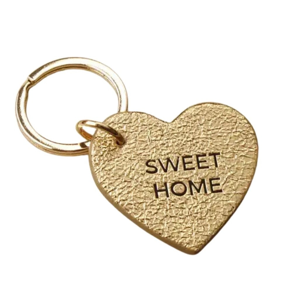 Les Cleias Sweet Home engraved leather keyring in gold