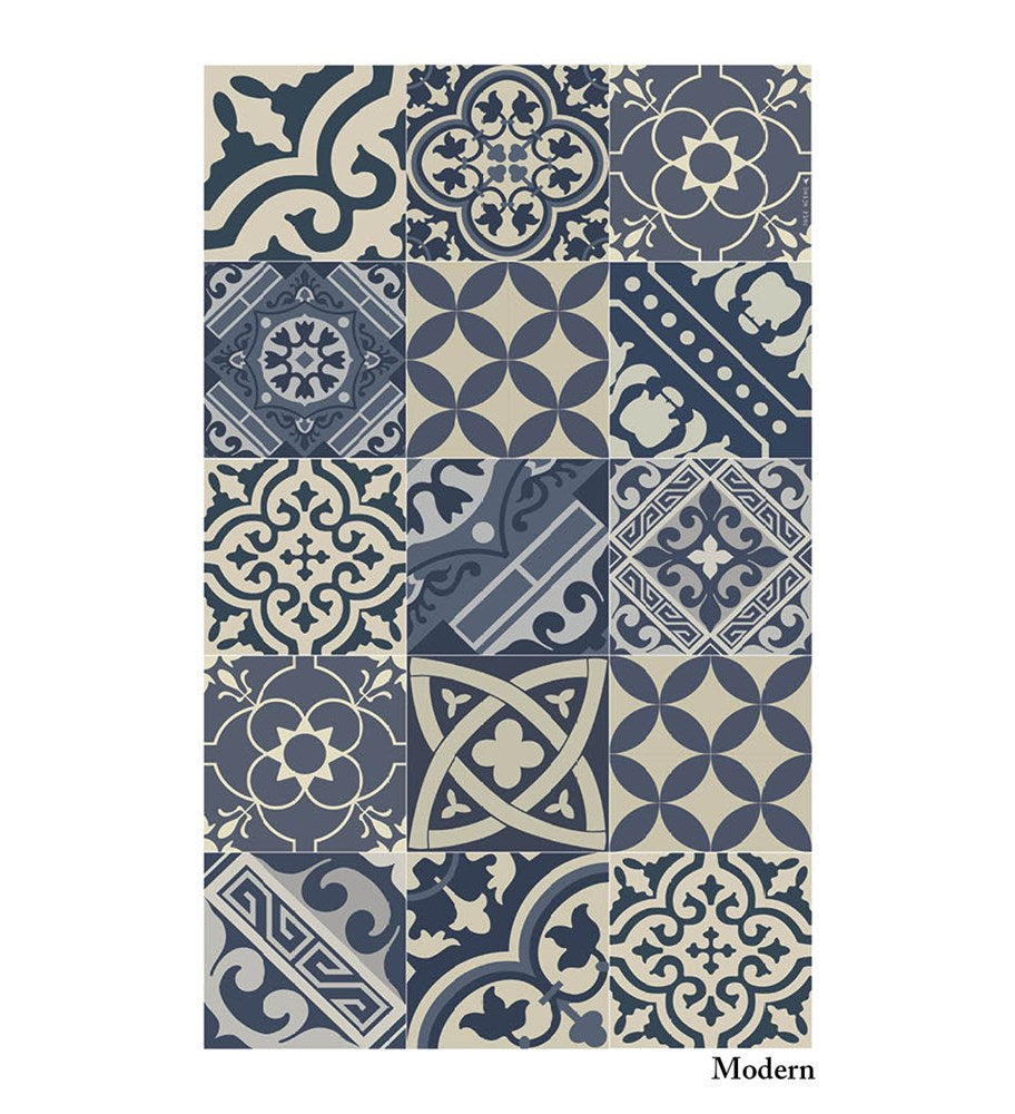 BEIJA FLOR- Eclectic Blue Modern Vinyl Rug