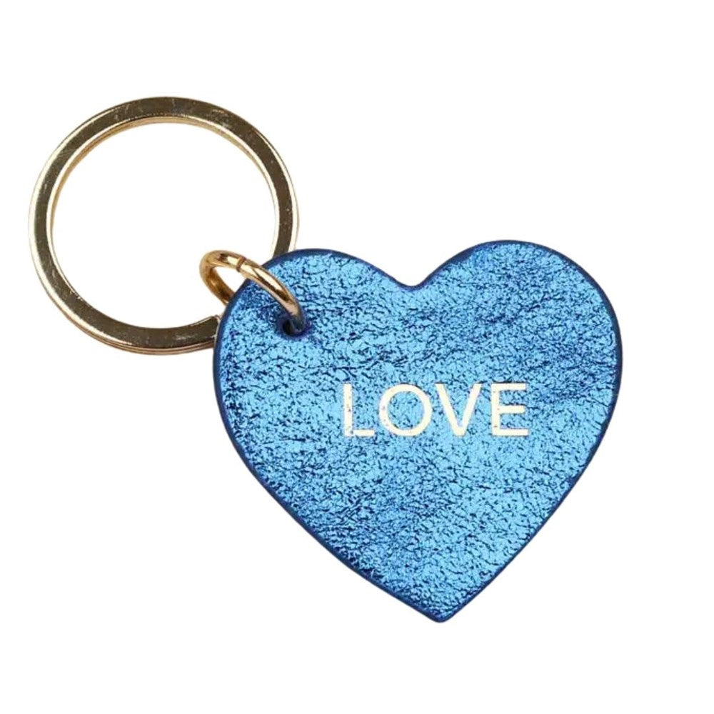 Les Cleias Love engraved leather keyring in electric blue
