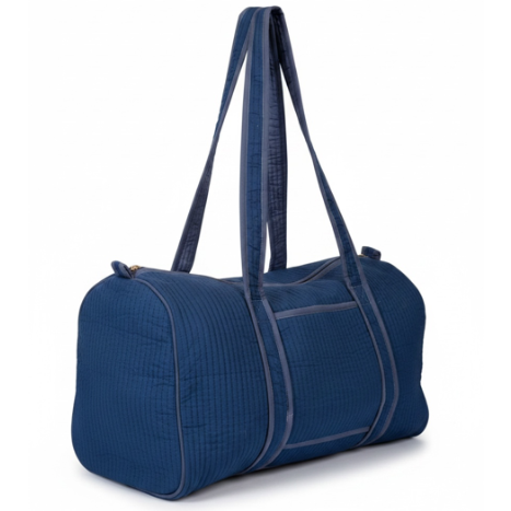 VOYAGE weekender bag in plain navy blue quilted cotton