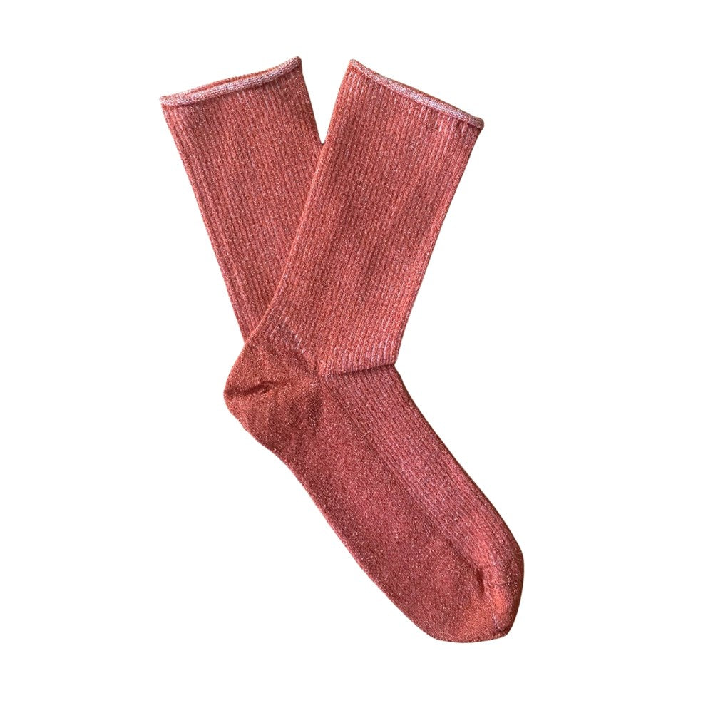 KLUE Glitter Lurex socks in Brick orange