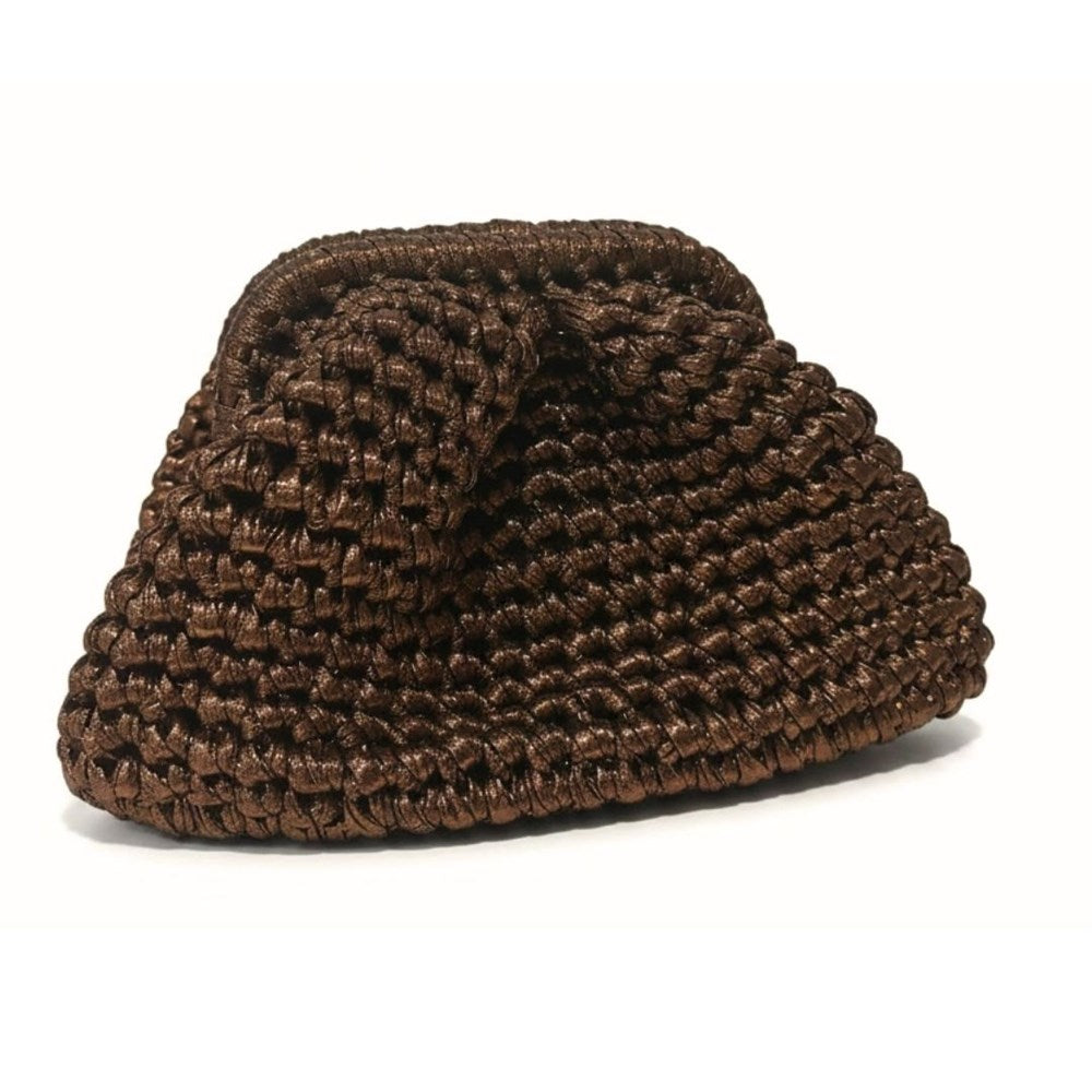 Capri bronze metallic crochet clutch bag with soft pouch shape