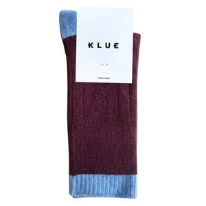 KLUE Merino Wool Socks in Burgundy & Sky Blue band