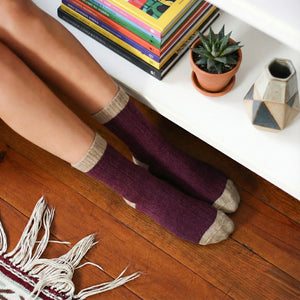 KLUE Merino Wool Socks with Bands BURGUNDY AND CARAMEL