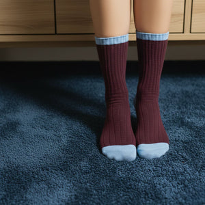 KLUE Merino Wool Socks with Bands BURGUNDY AND SKY BLUE