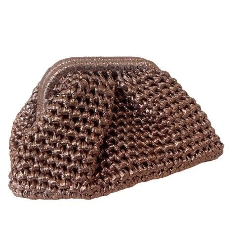 Capri champagne metallic crochet clutch bag with soft pouch shape