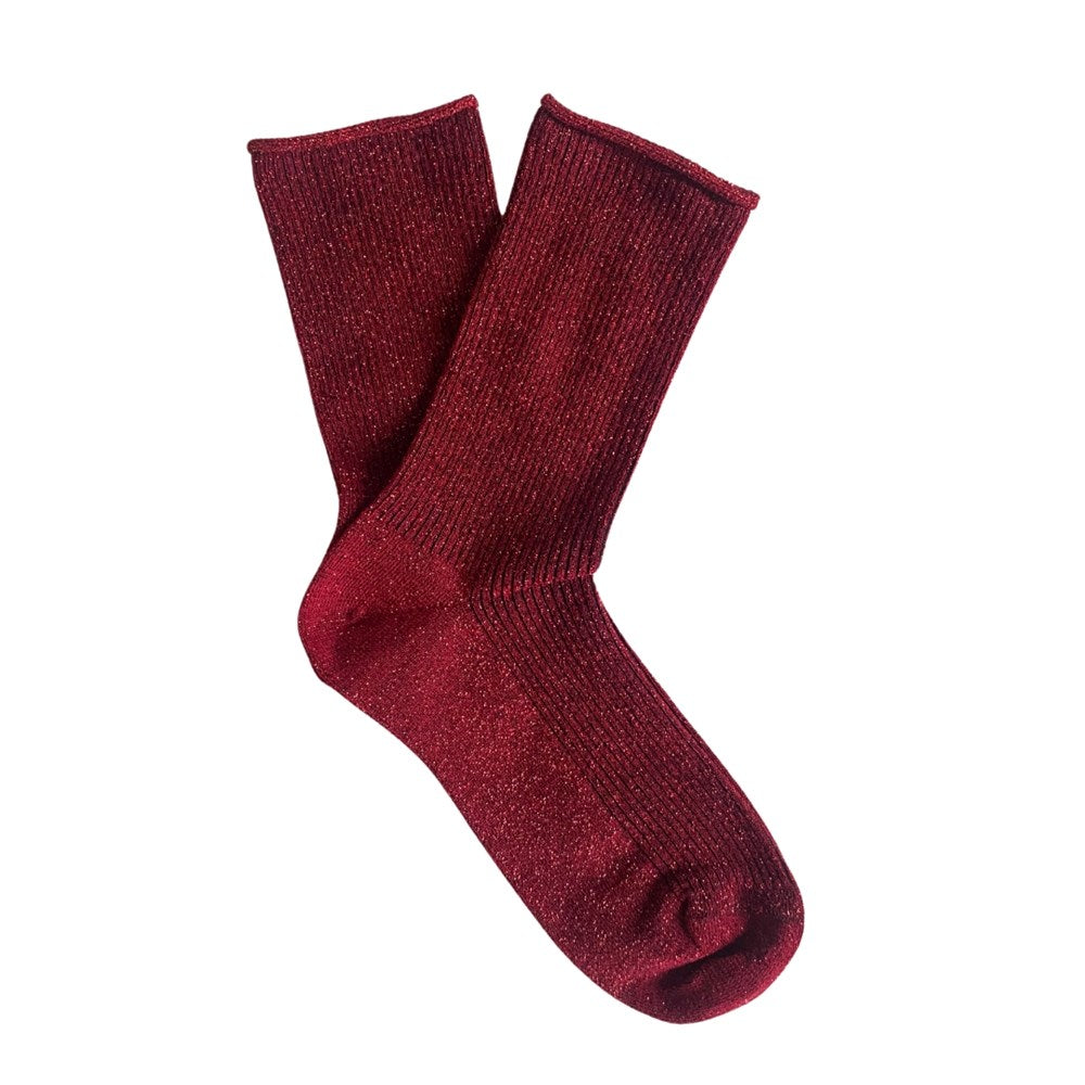 KLUE Glitter Lurex socks in cherry colour