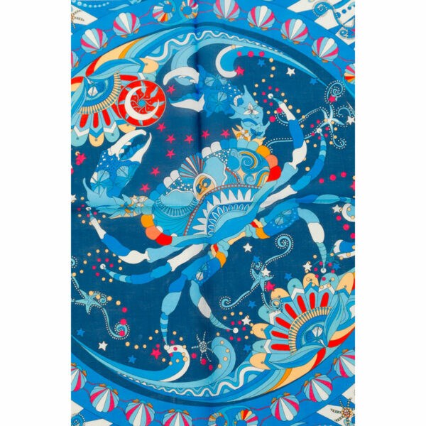 MAISON FANLI Astro Cancer cotton and silk scarf 140x140cm with blue zodiac design