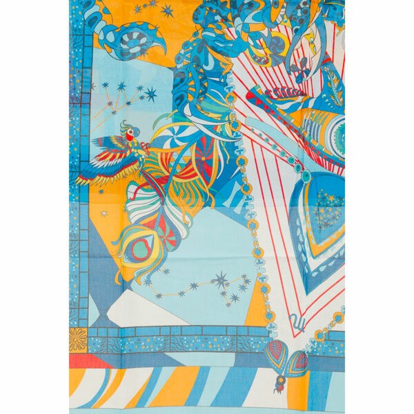 MAISON FANLI Astro Scorpio cotton and silk scarf 140x140cm with multicolour zodiac design