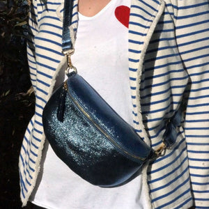 MAISON FANLI metallic leather bum bag in  Emerald Blue
