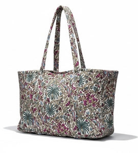 VOYAGE Fleur large tote bag in magenta floral block-print quilted cotton