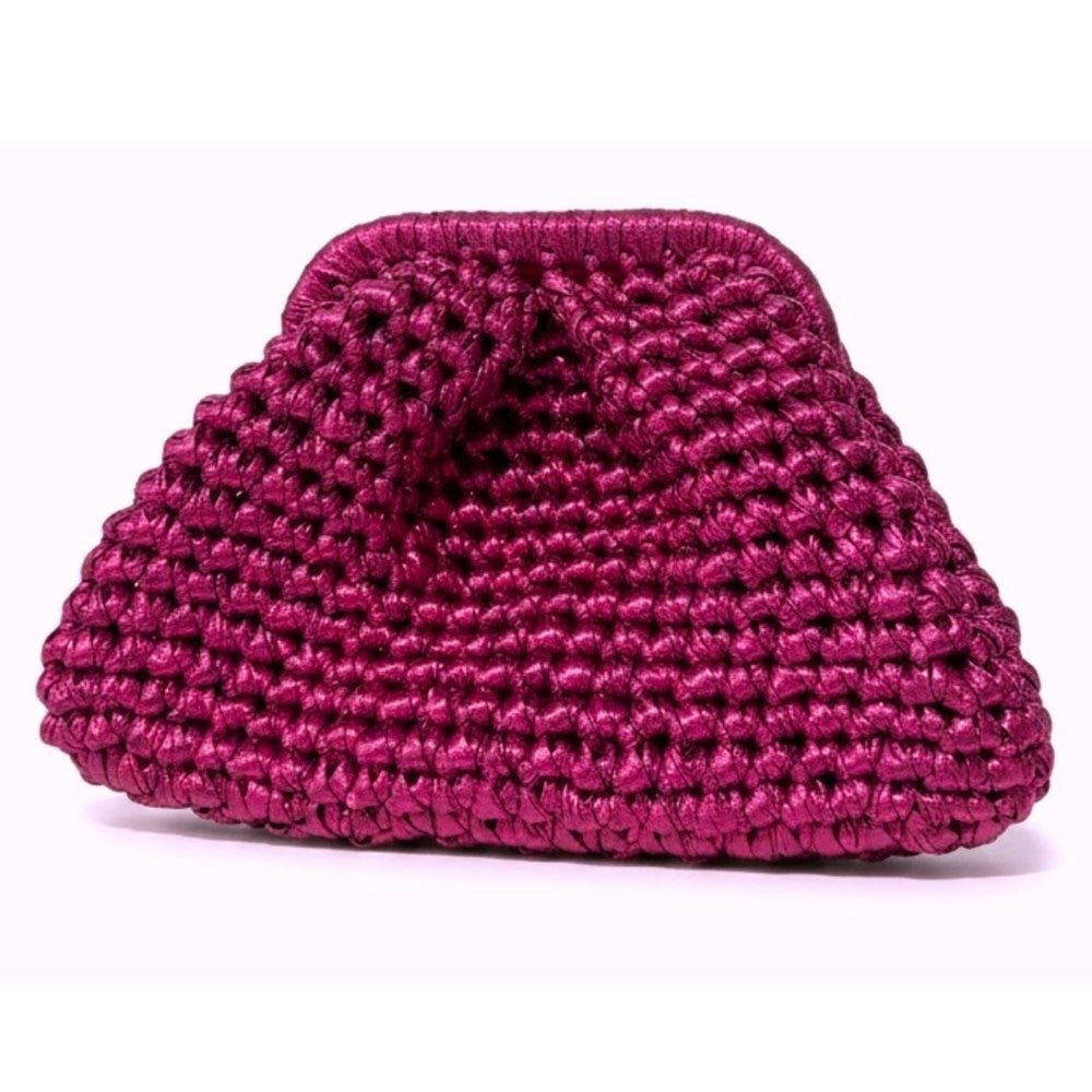 Capri hot pink metallic crochet clutch bag with soft pouch shape